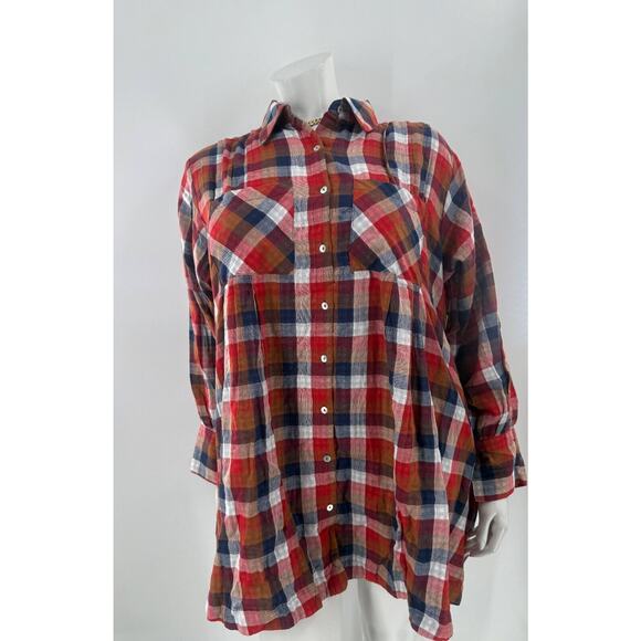 Aura Blouse Top Womens Size XS Multicolor Plaid Button Front Long Sleeve - Picture 2 of 7